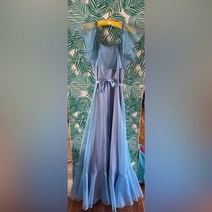 Vintage 1960’s 1970’s blue cottage core baby blue chiffon floor length dress